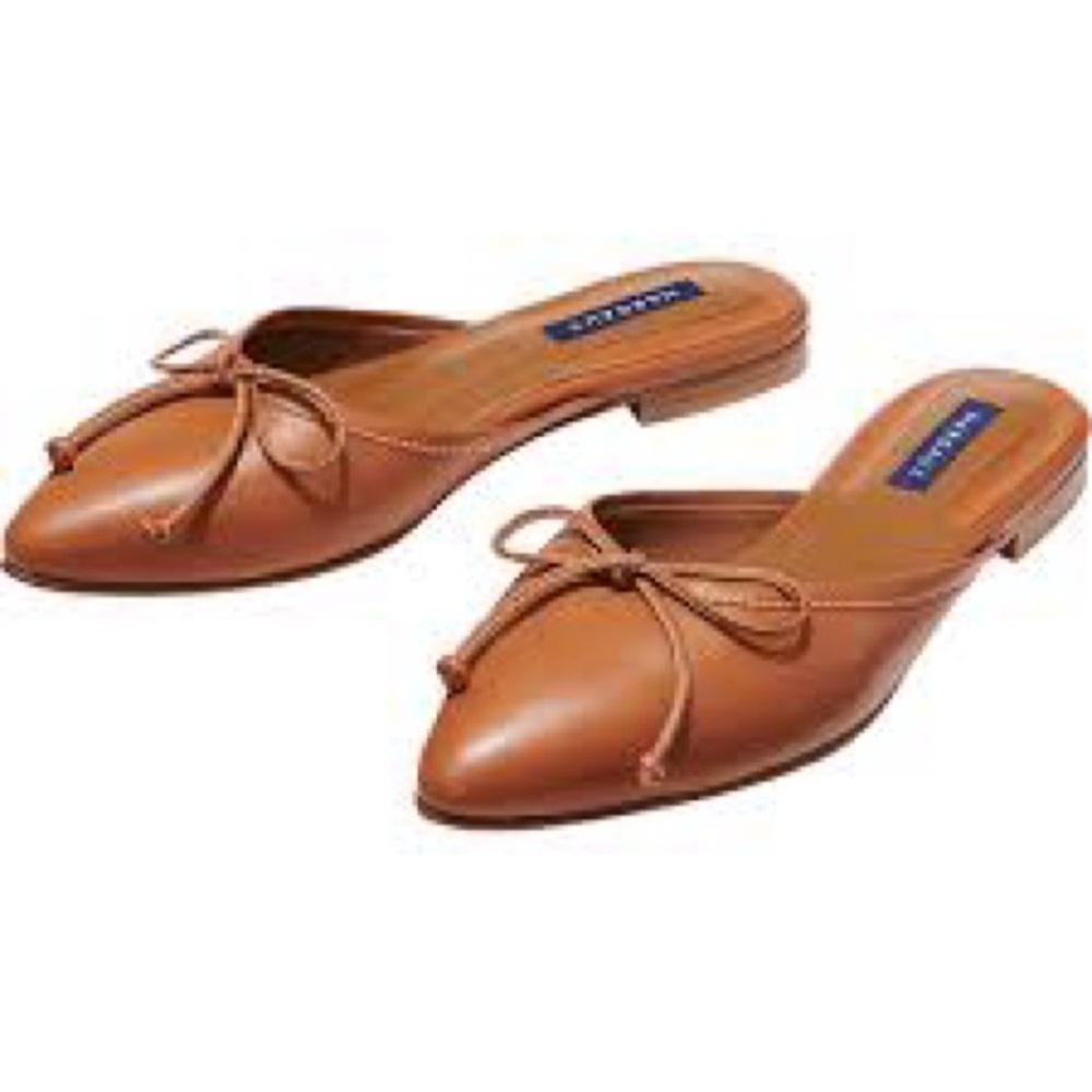 Margaux Tan Leather Pointed-Toe Bow Mules